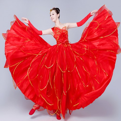 Flamenco dresses women's opening dancing  red yellow female folk bull Spanish dancing  long length dresses costumes